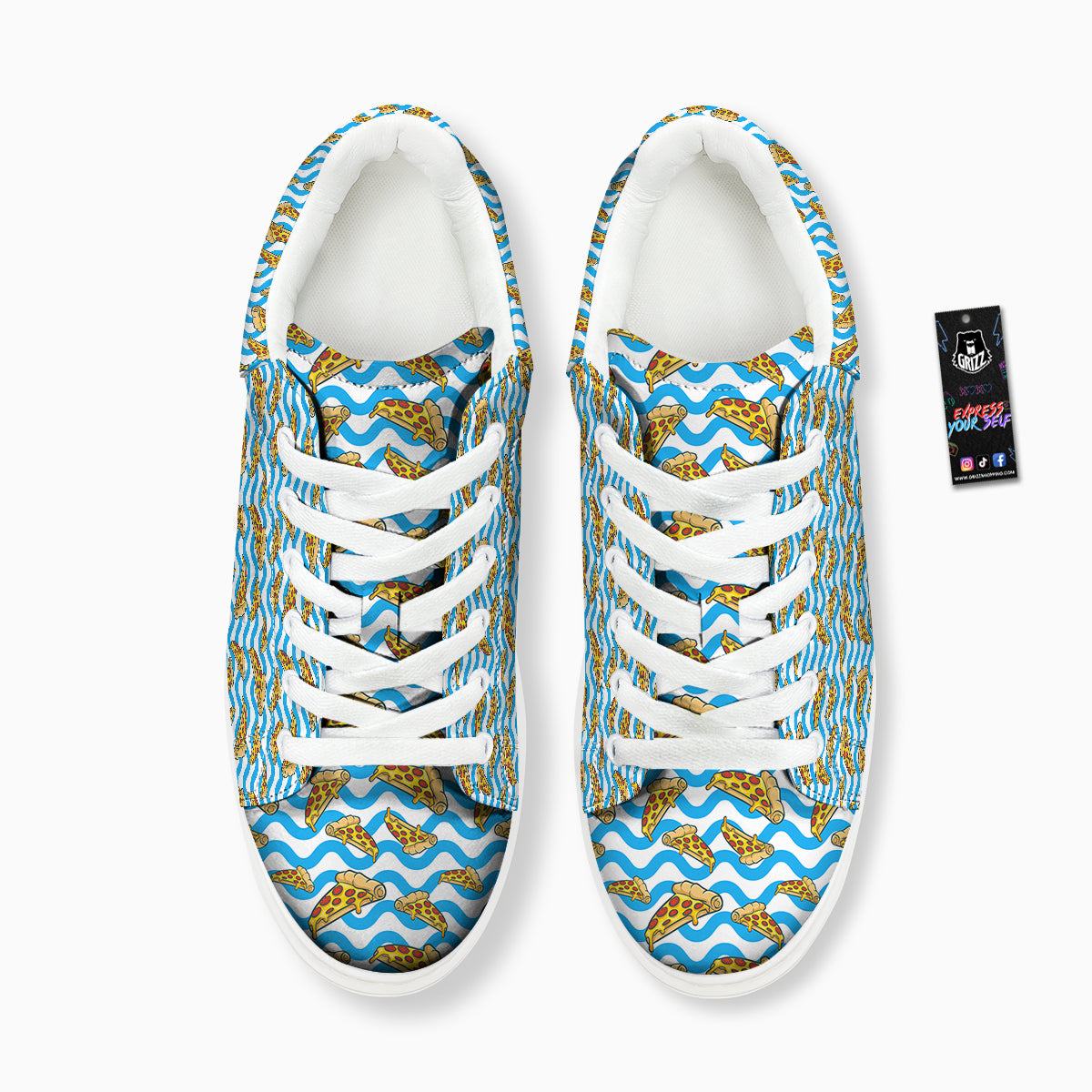 Blue Wave Pizza Print Pattern Platform Shoes-grizzshop