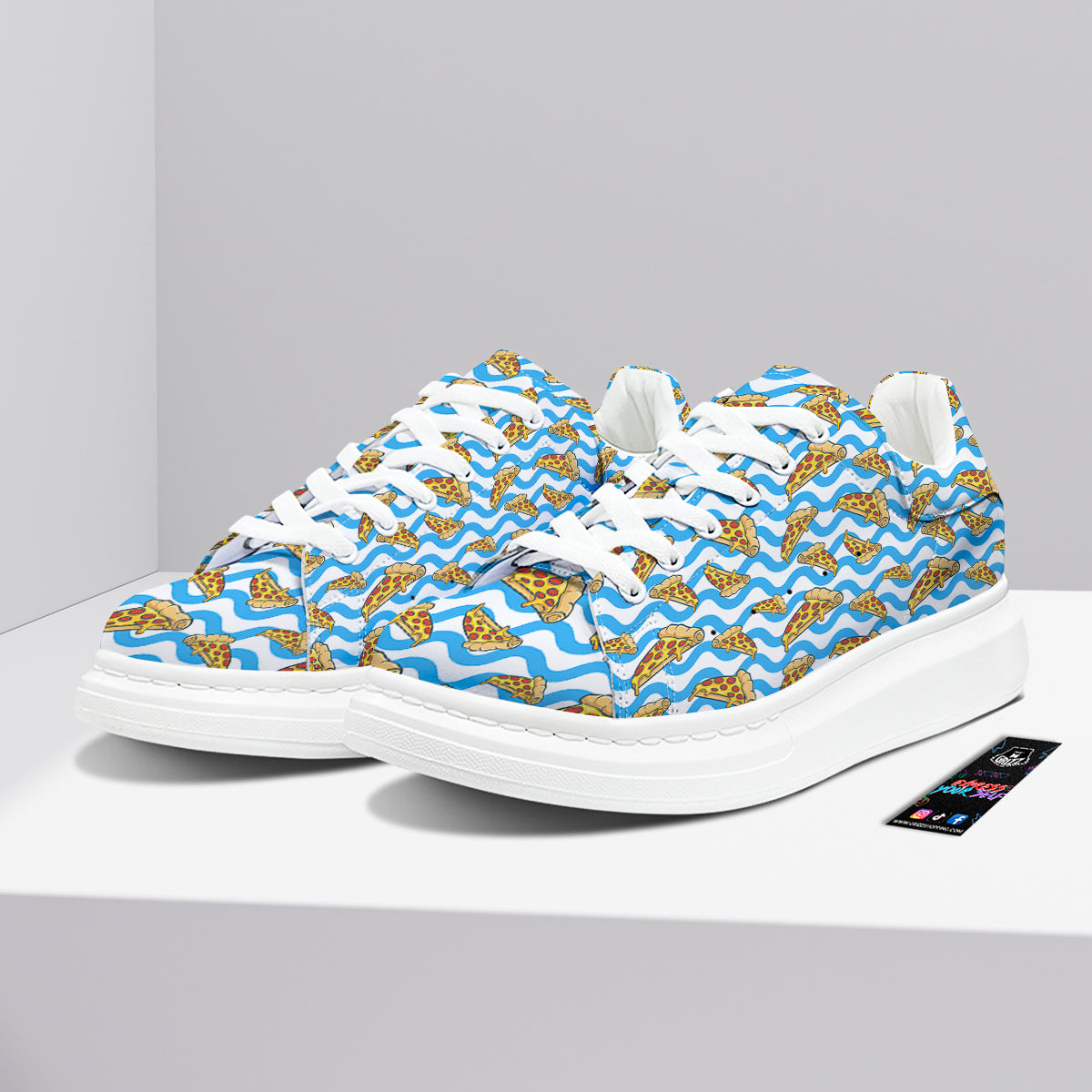 Blue Wave Pizza Print Pattern Platform Shoes-grizzshop