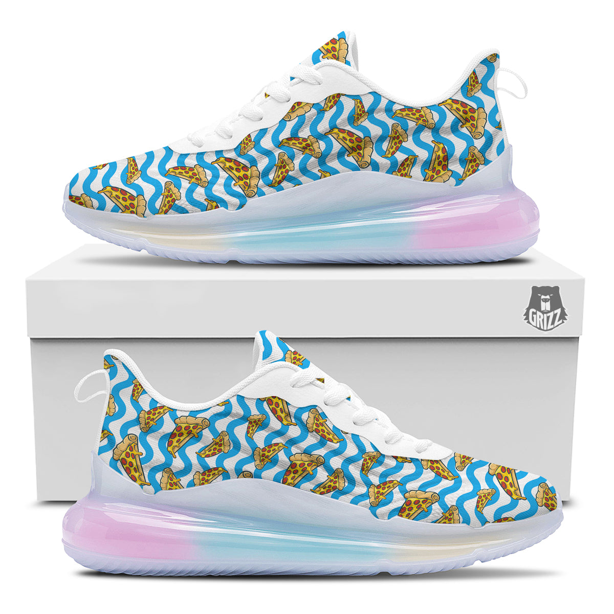 Blue Wave Pizza Print Pattern Running Sneakers-grizzshop