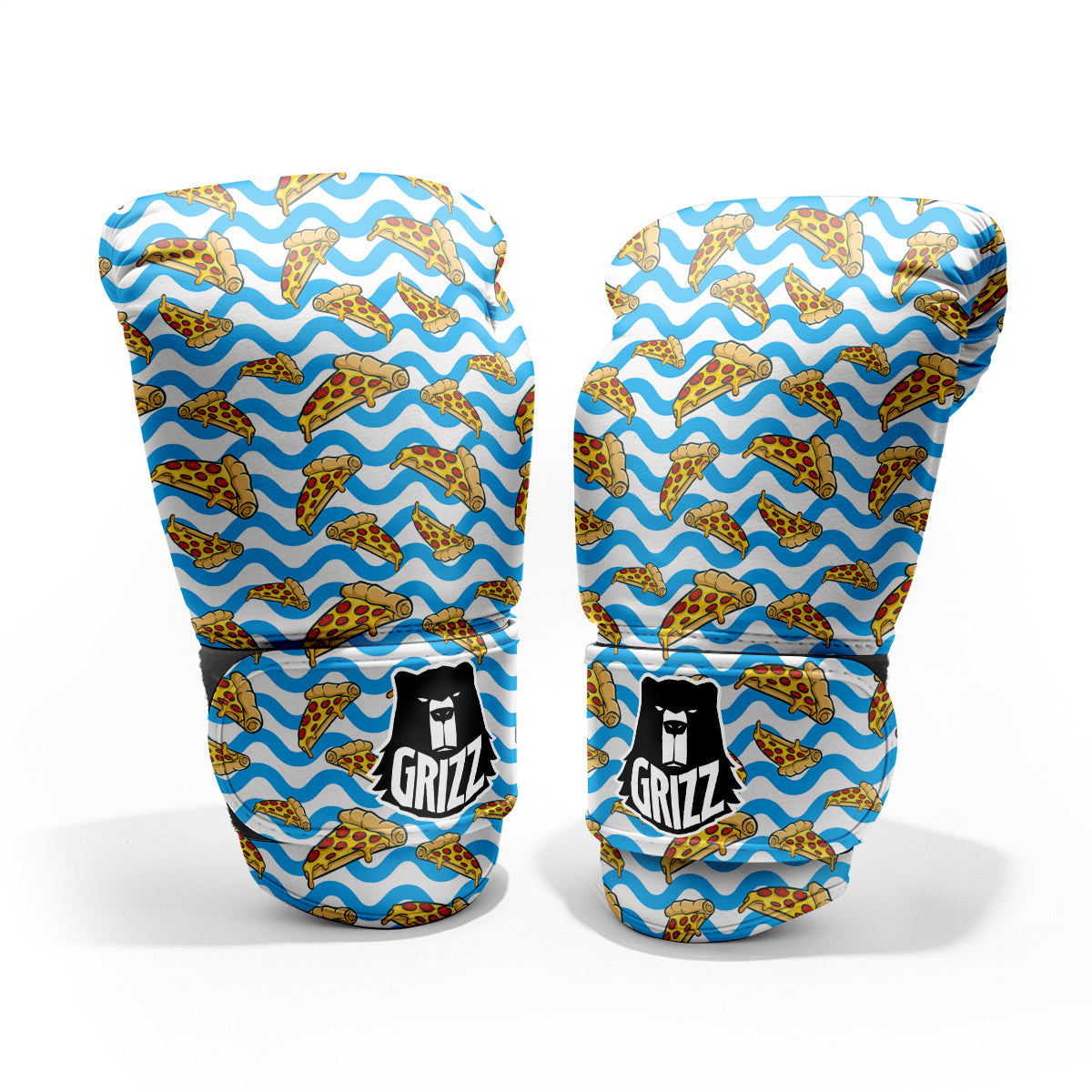 Blue Wave Pizza Print Pattern Pro Boxing Glove