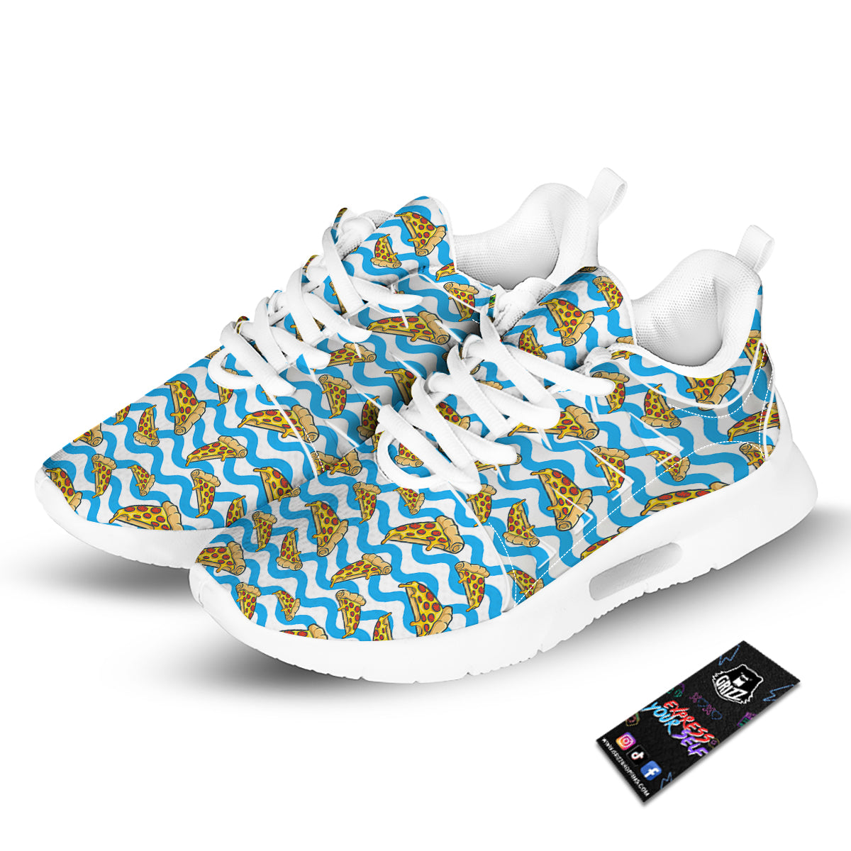 Blue Wave Pizza Print Pattern Tennis Shoes-grizzshop