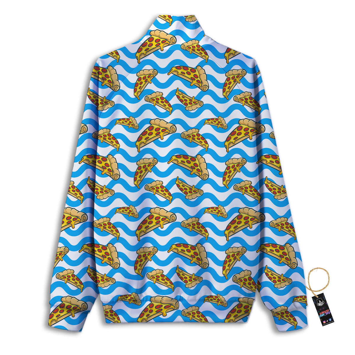 Blue Wave Pizza Print Pattern Track Jacket-grizzshop