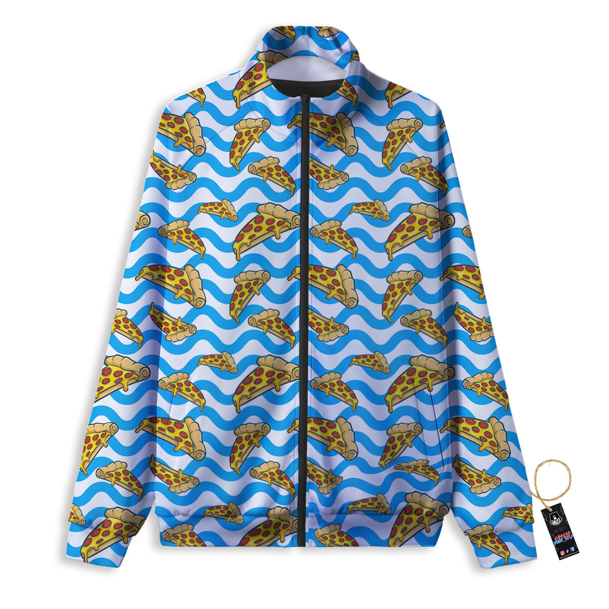 Blue Wave Pizza Print Pattern Track Jacket-grizzshop