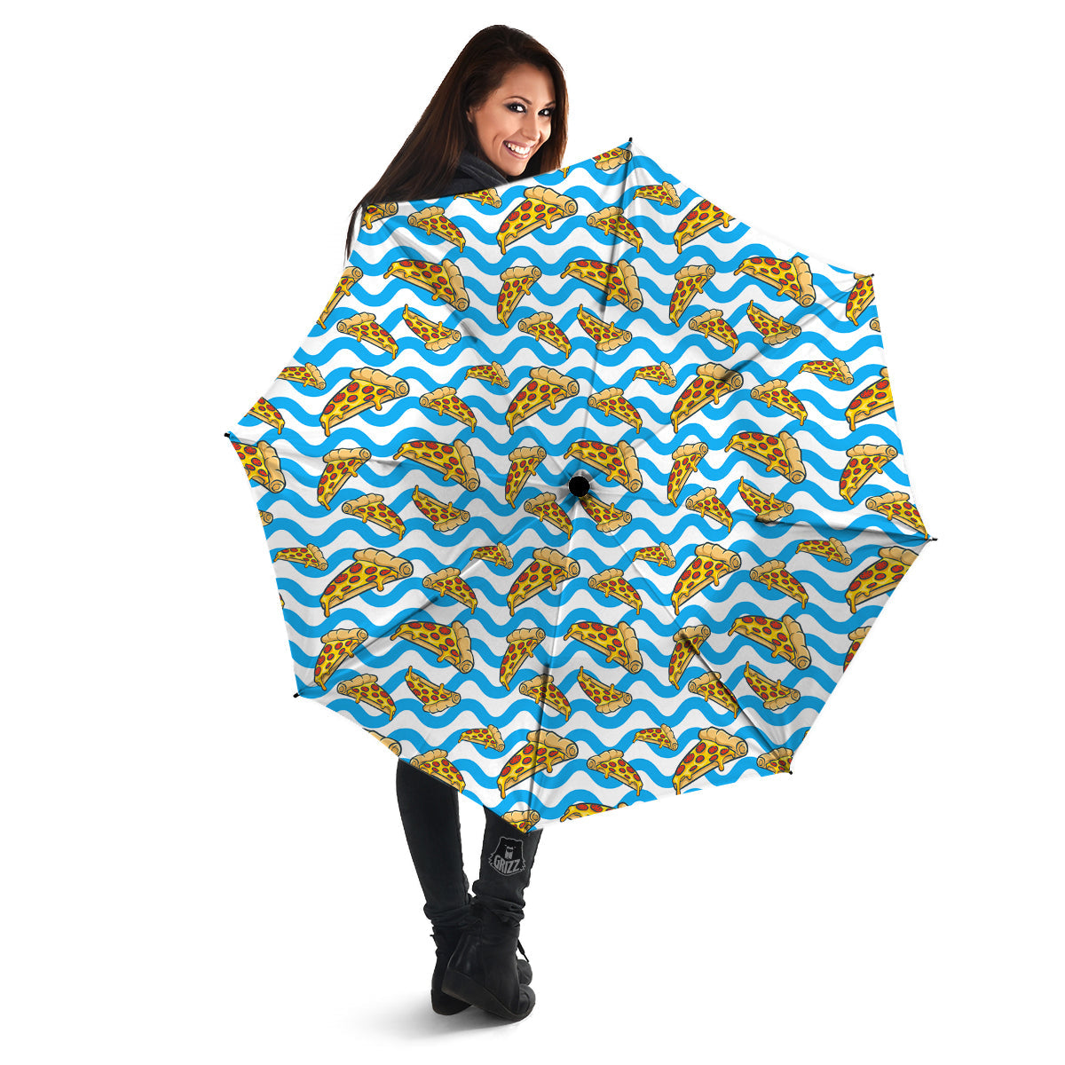 Blue Wave Pizza Print Pattern Umbrella-grizzshop
