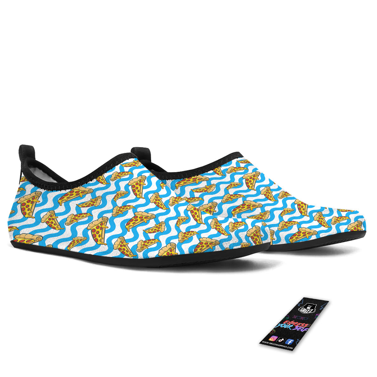 Blue Wave Pizza Print Pattern Water Shoes-grizzshop