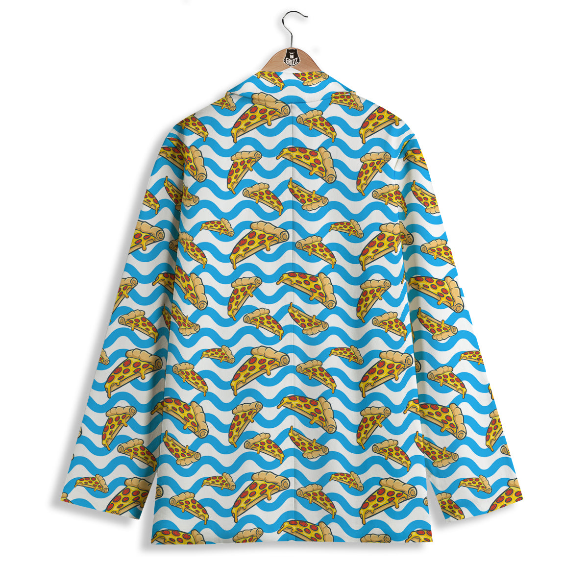 Blue Wave Pizza Print Pattern Women's Blazer-grizzshop