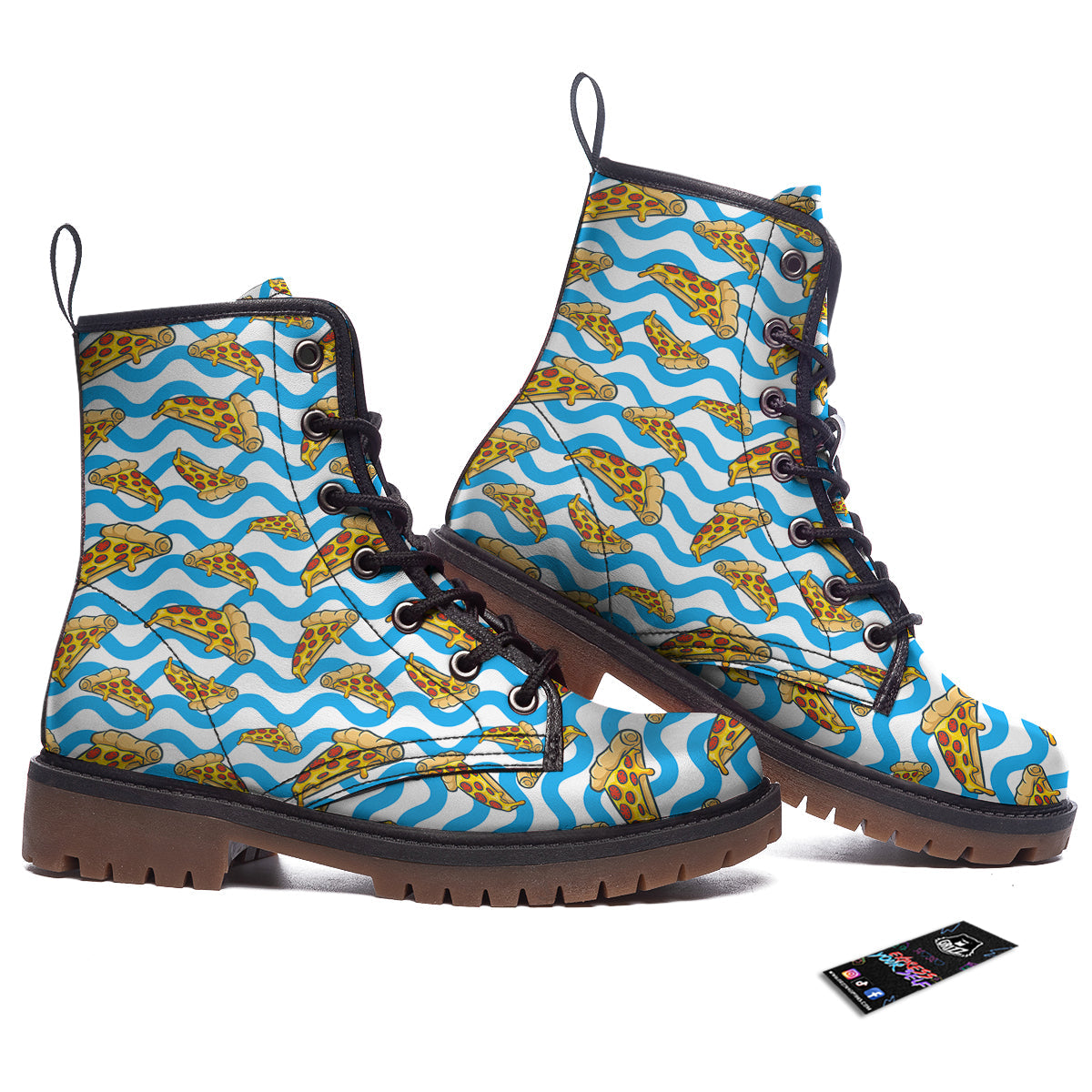 Blue Wave Pizza Print Pattern Work Boots-grizzshop