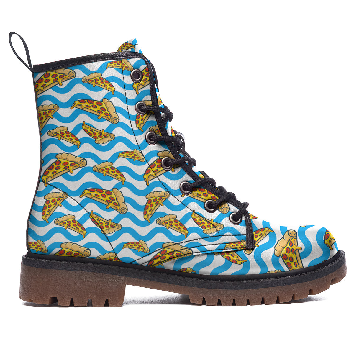 Blue Wave Pizza Print Pattern Work Boots-grizzshop
