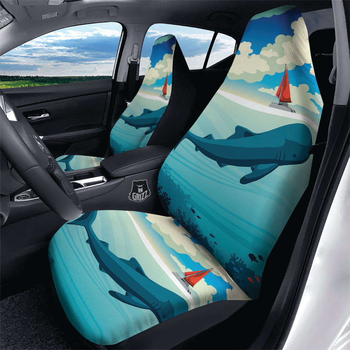 Blue Whale In Deep Sea Print Car Seat Covers-grizzshop