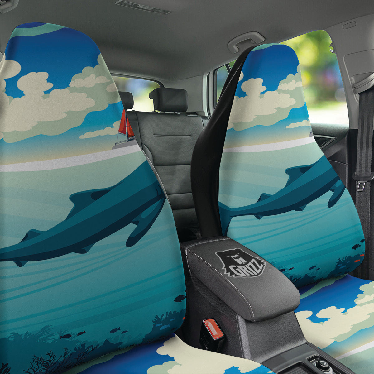 Blue Whale In Deep Sea Print Car Seat Covers-grizzshop