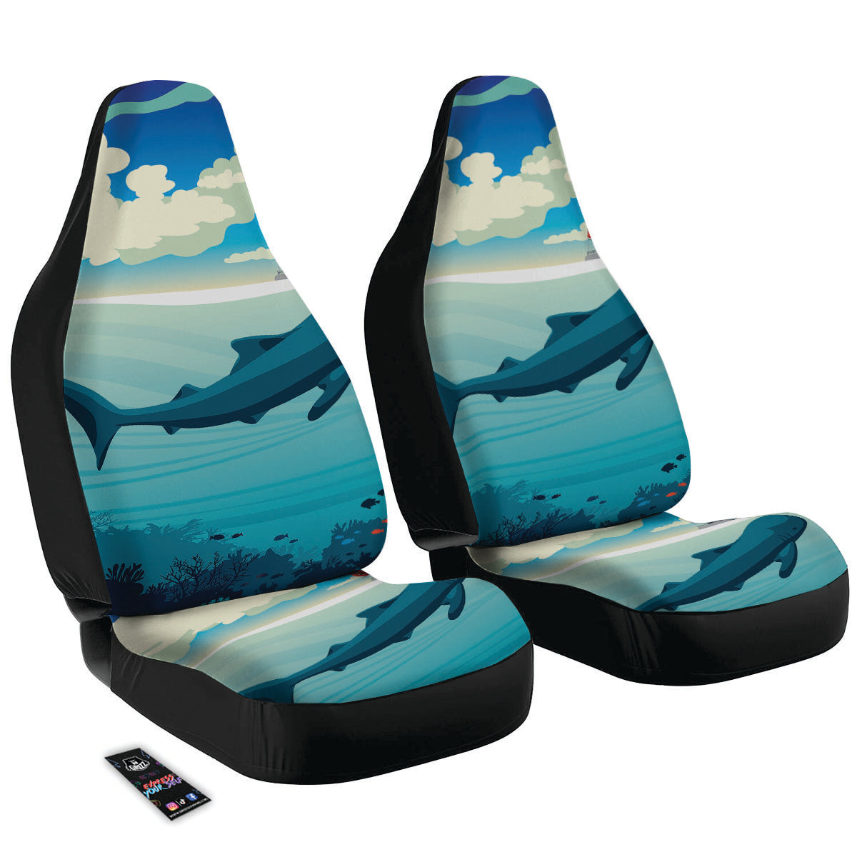 Blue Whale In Deep Sea Print Car Seat Covers-grizzshop