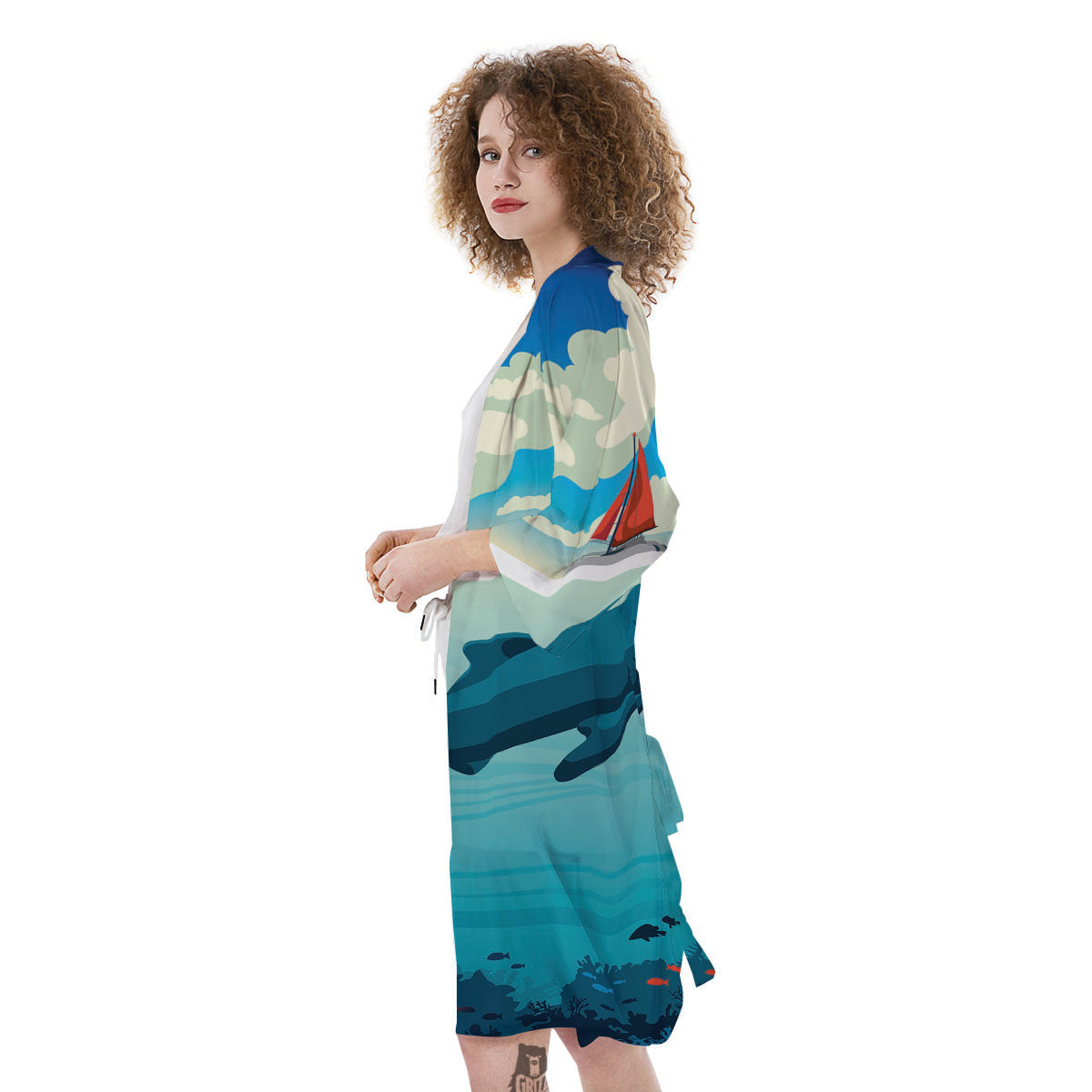 Blue Whale In Deep Sea Print Kimono-grizzshop