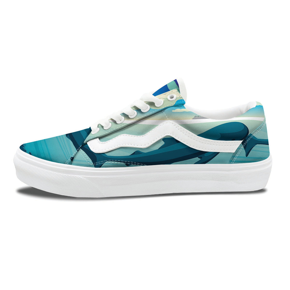 Blue Whale In Deep Sea Print Skate Shoes-grizzshop