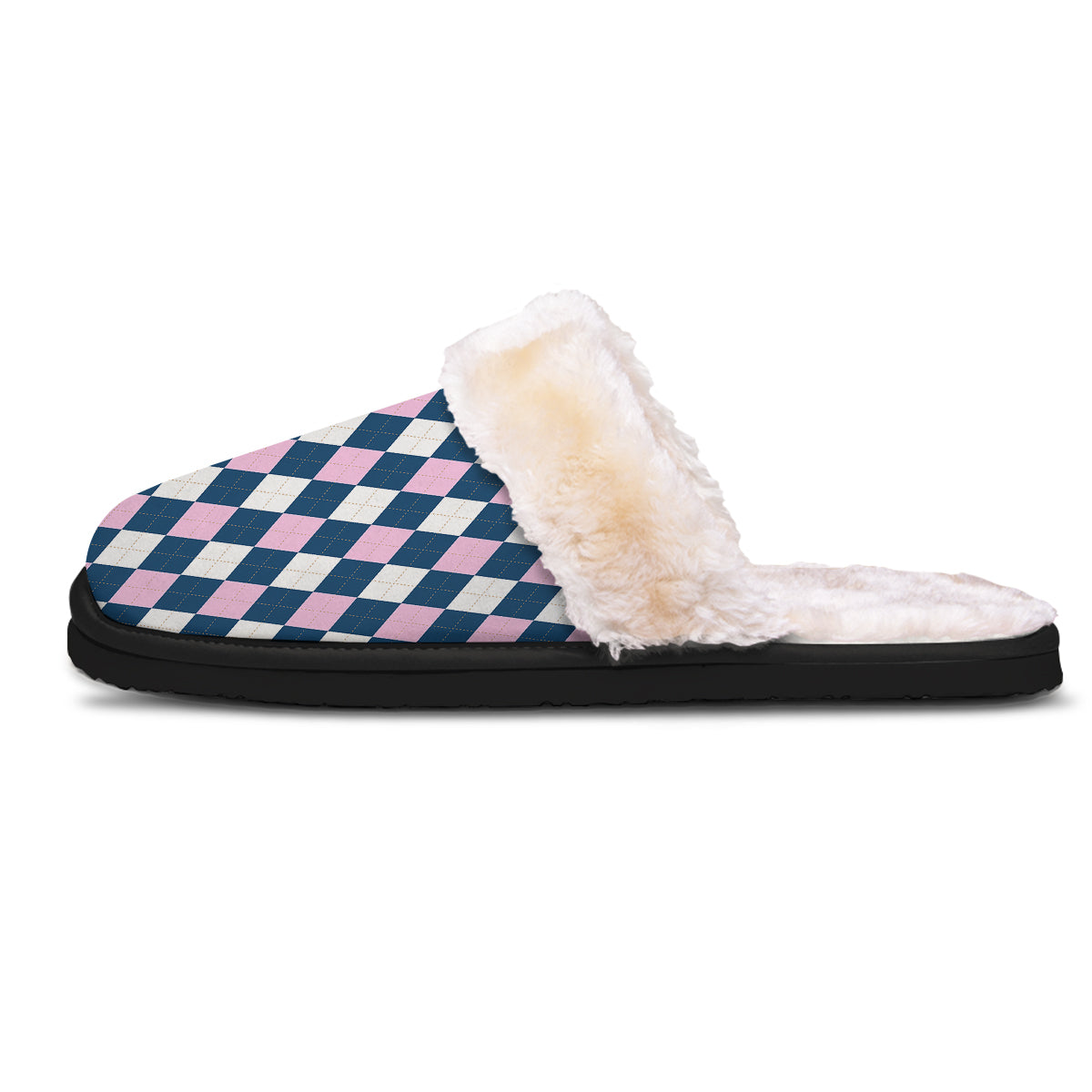Blue White And Pink Argyle Print Pattern Slippers-grizzshop