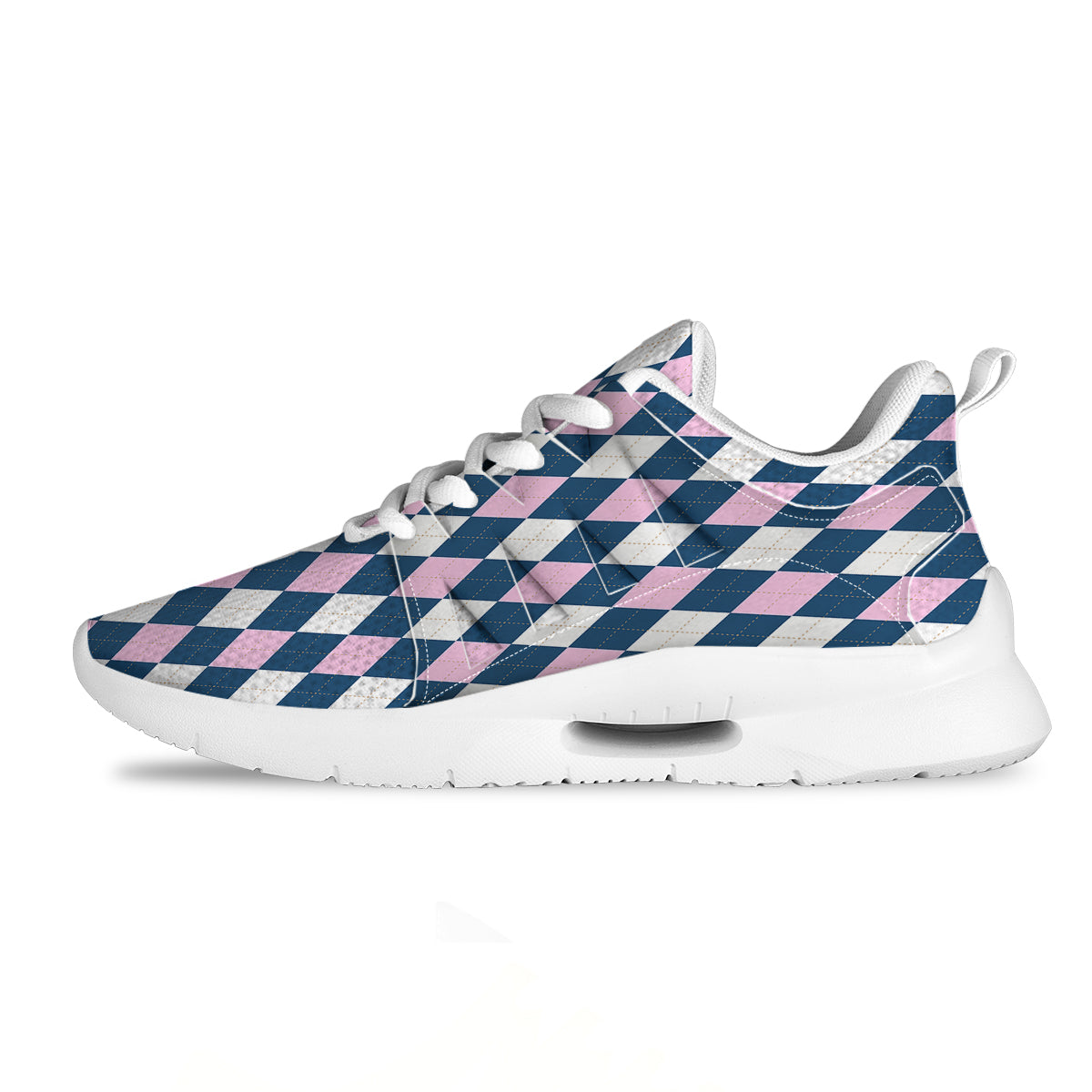 Blue White And Pink Argyle Print Pattern Tennis Shoes-grizzshop
