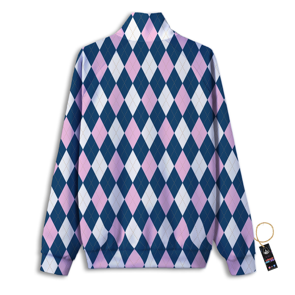 Blue White And Pink Argyle Print Pattern Track Jacket-grizzshop