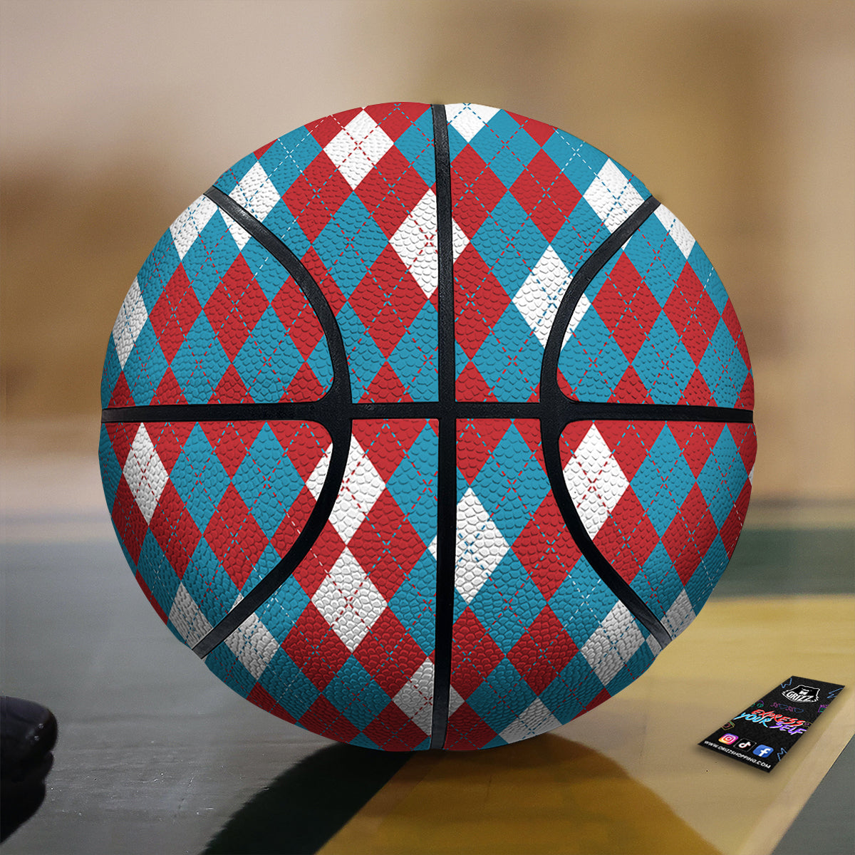 Blue White And Red Argyle Print Pattern Basketball