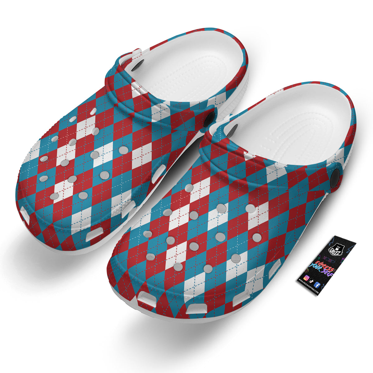 Blue White And Red Argyle Print Pattern Clog-grizzshop