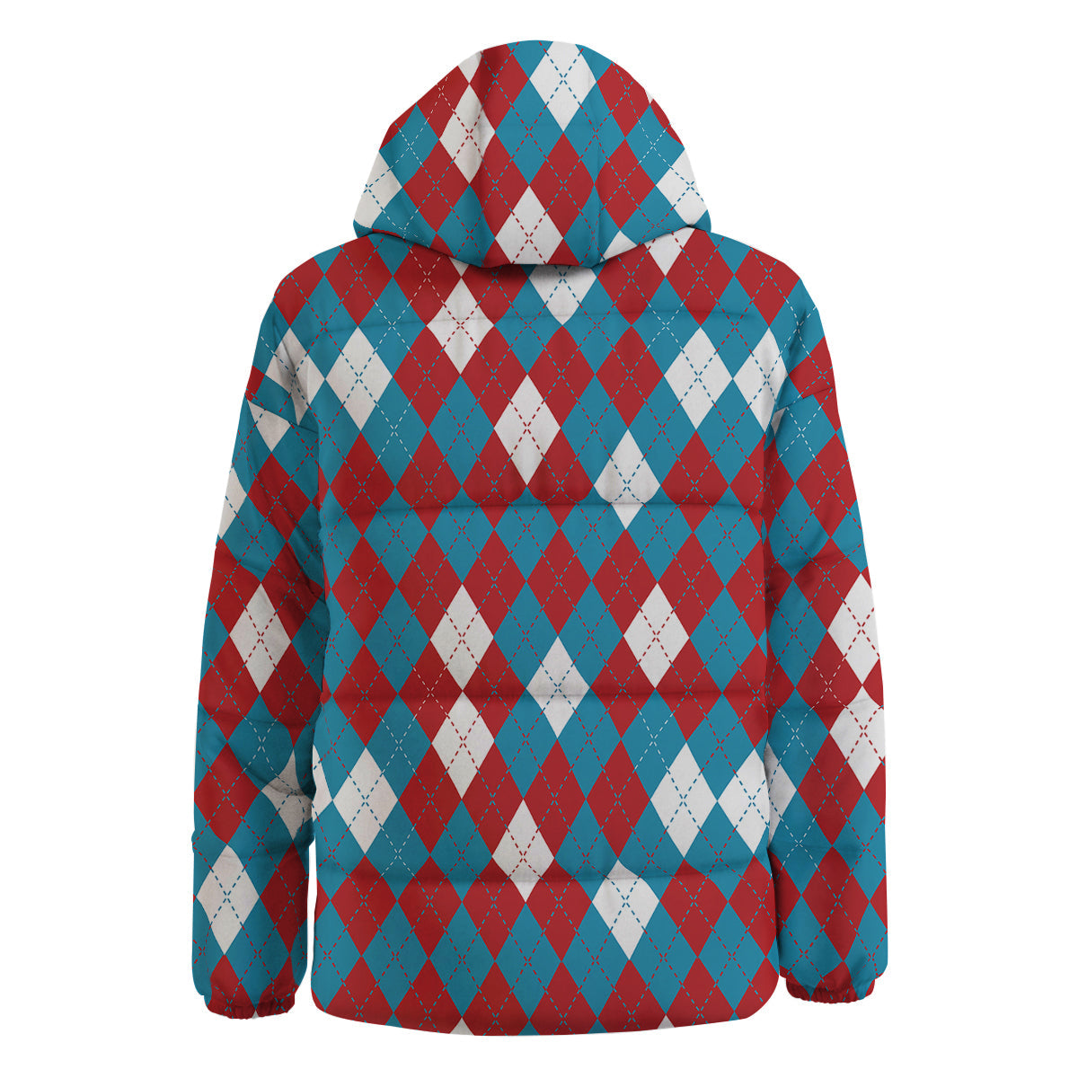 Blue White And Red Argyle Print Pattern Down Jacket-grizzshop
