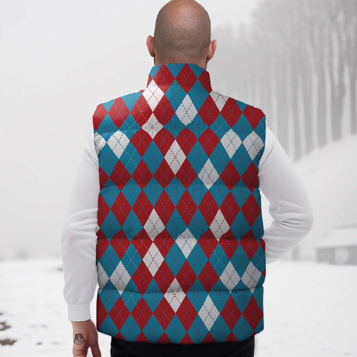 Blue White And Red Argyle Print Pattern Down Vest-grizzshop