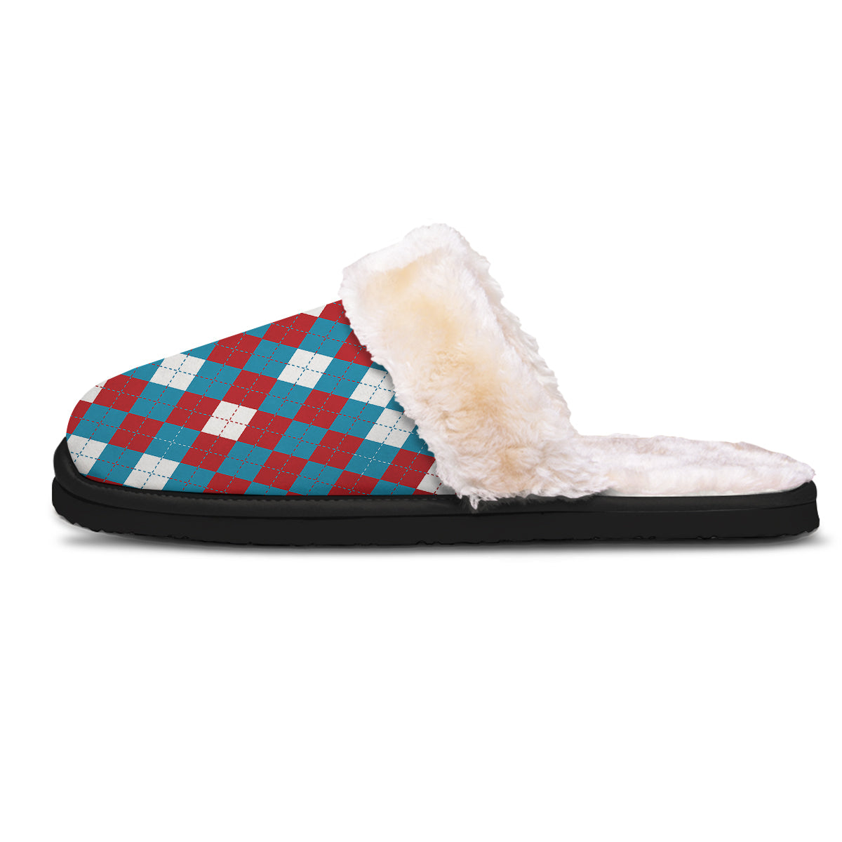 Blue White And Red Argyle Print Pattern Slippers-grizzshop