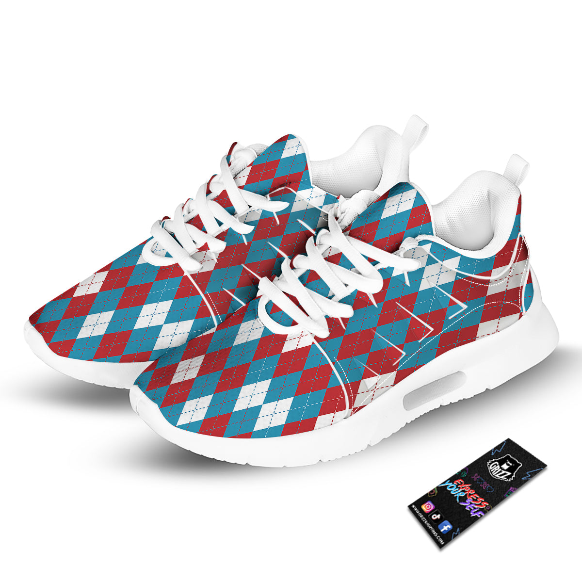 Blue White And Red Argyle Print Pattern Tennis Shoes-grizzshop