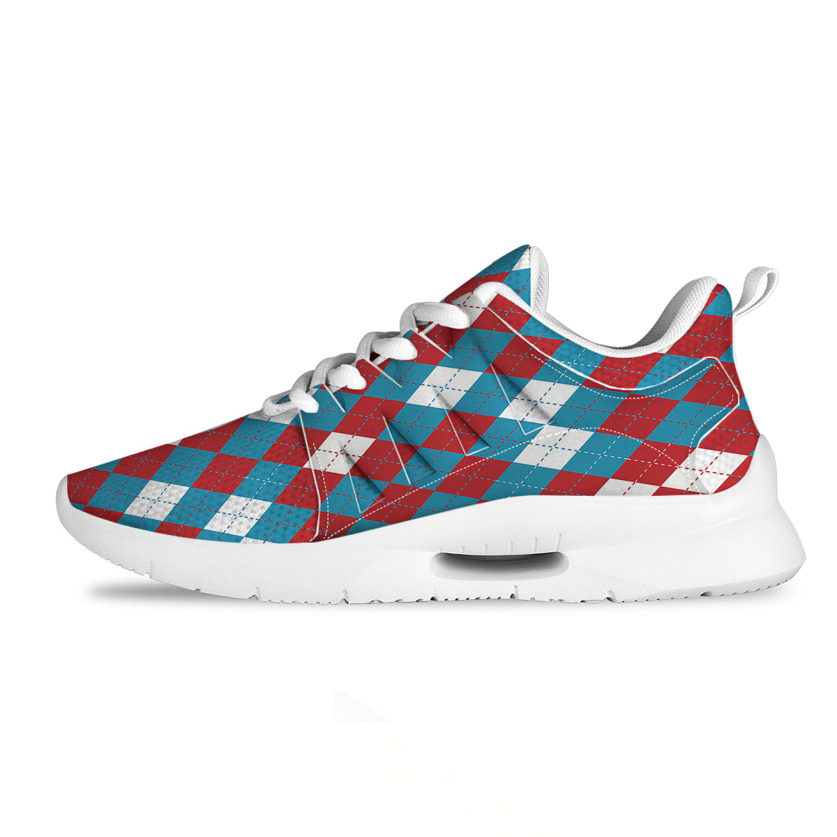 Blue White And Red Argyle Print Pattern Tennis Shoes-grizzshop