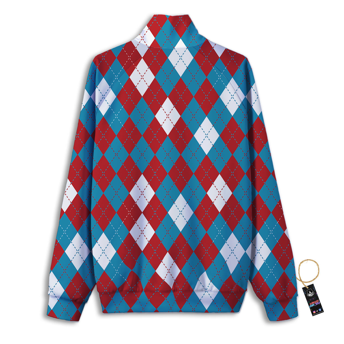 Blue White And Red Argyle Print Pattern Track Jacket-grizzshop