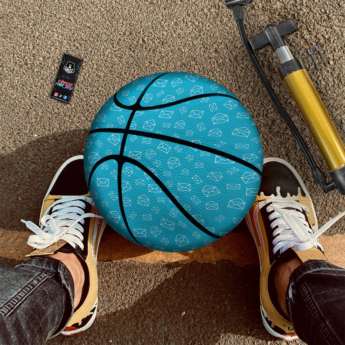 Blue White Mail Print Pattern Basketball-grizzshop