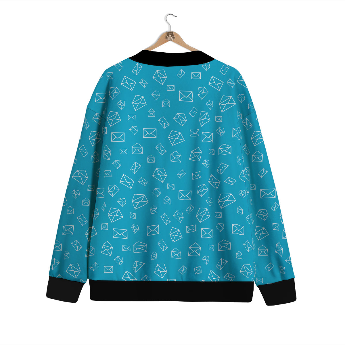 Blue White Mail Print Pattern Cardigan-grizzshop