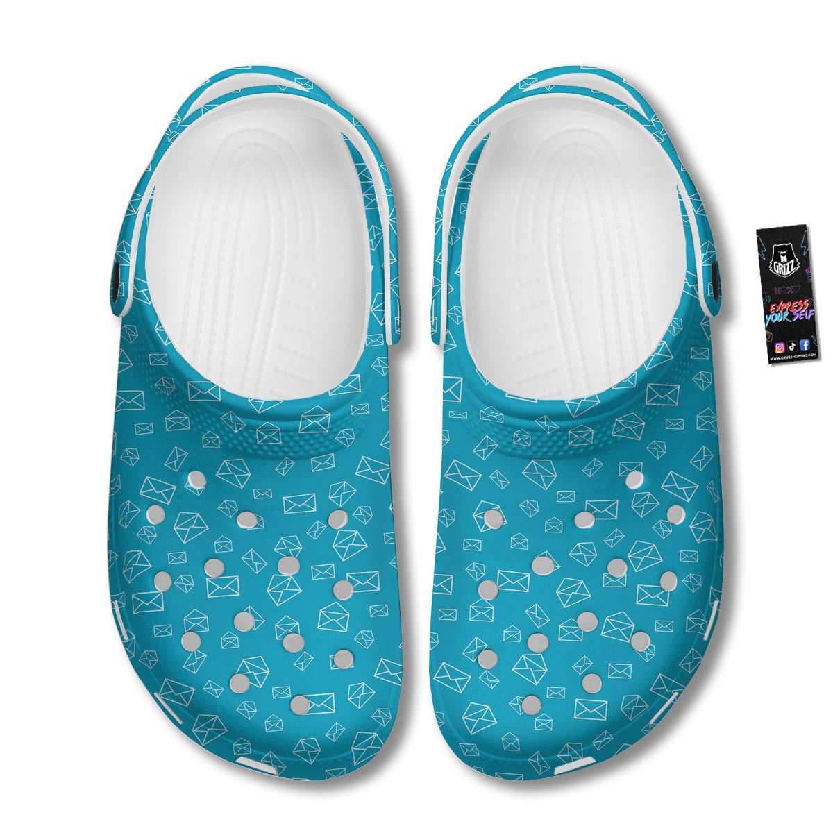 Blue White Mail Print Pattern Clog-grizzshop
