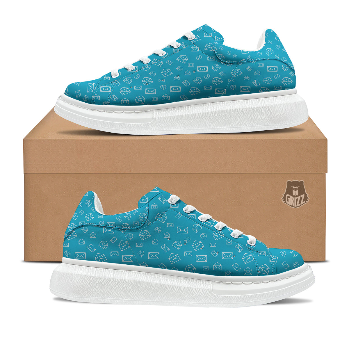 Blue White Mail Print Pattern Platform Shoes-grizzshop