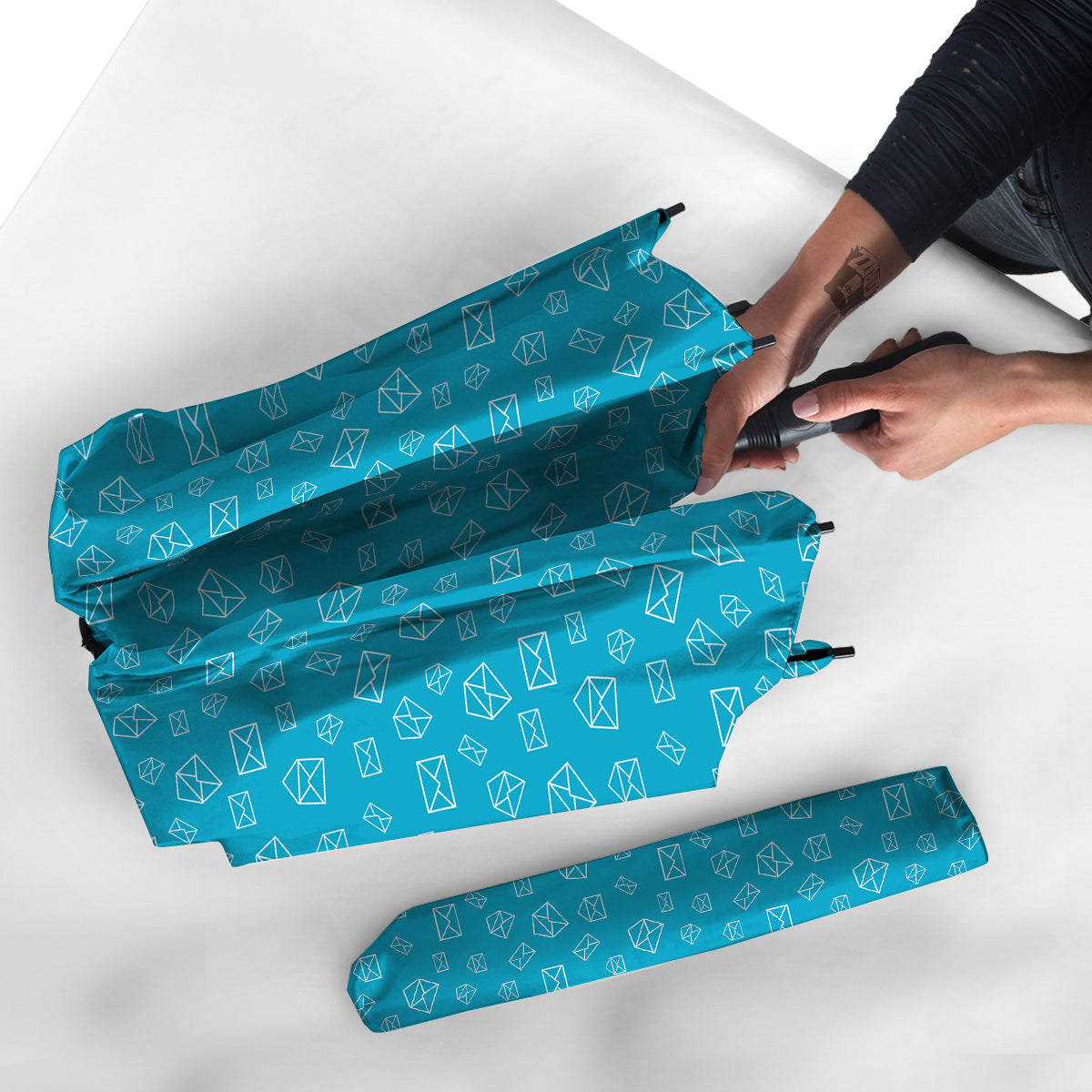 Blue White Mail Print Pattern Umbrella-grizzshop