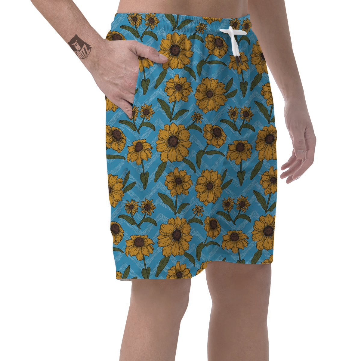 Blue Zigzag Sunflower Men's Shorts-grizzshop
