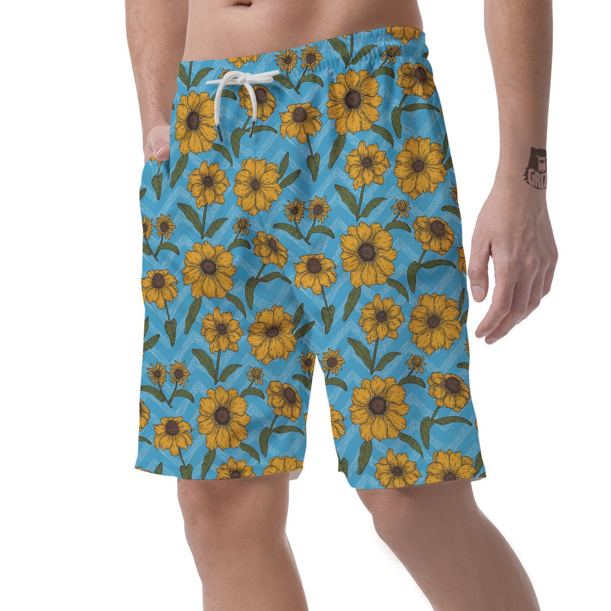 Blue Zigzag Sunflower Men's Shorts-grizzshop