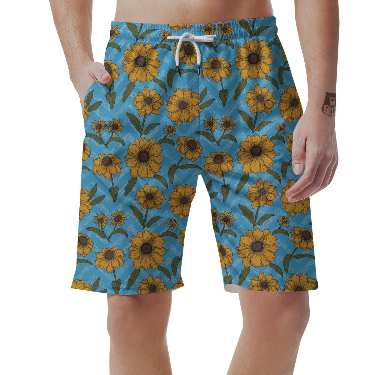 Blue Zigzag Sunflower Men's Shorts-grizzshop
