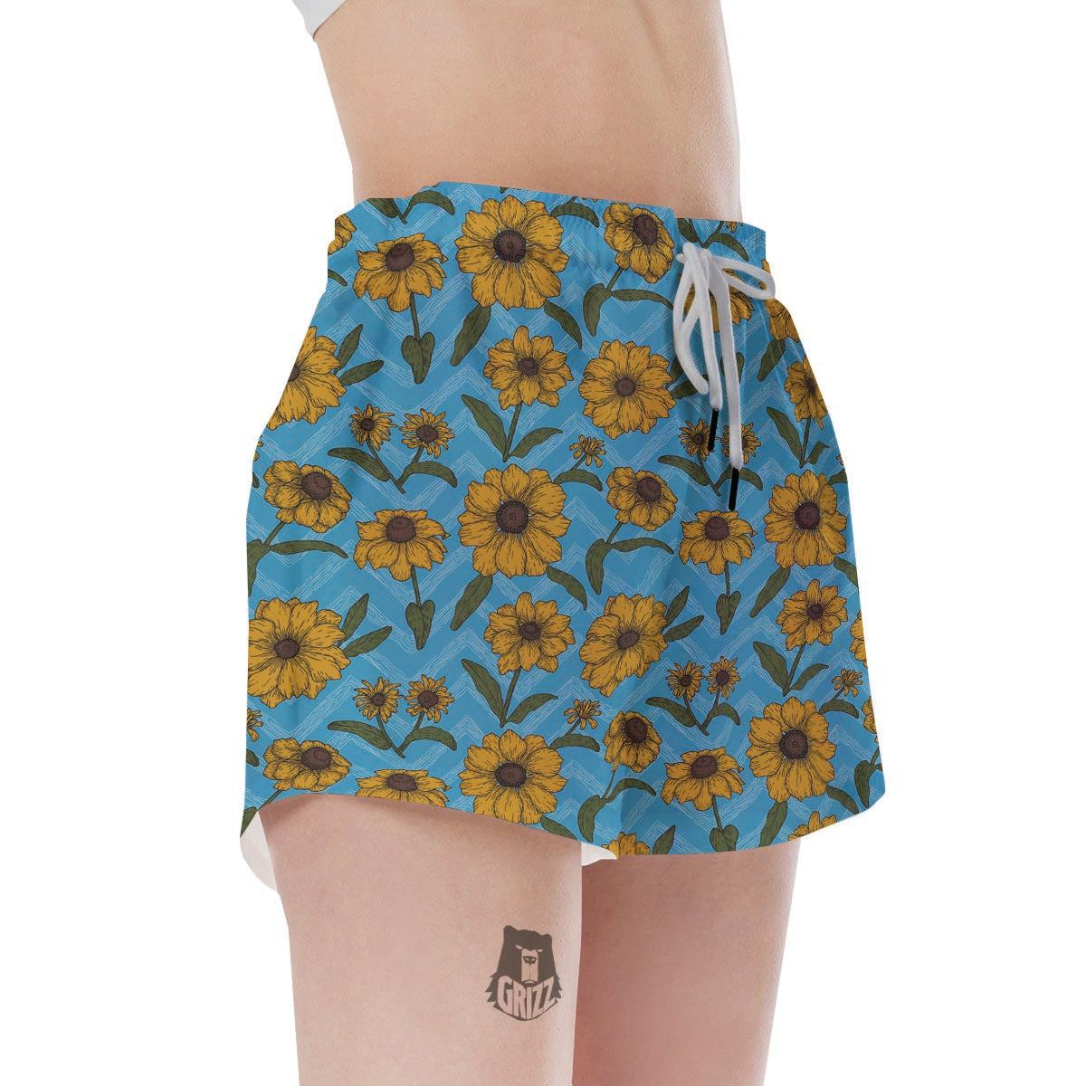 Blue Zigzag Sunflower Women's Shorts-grizzshop