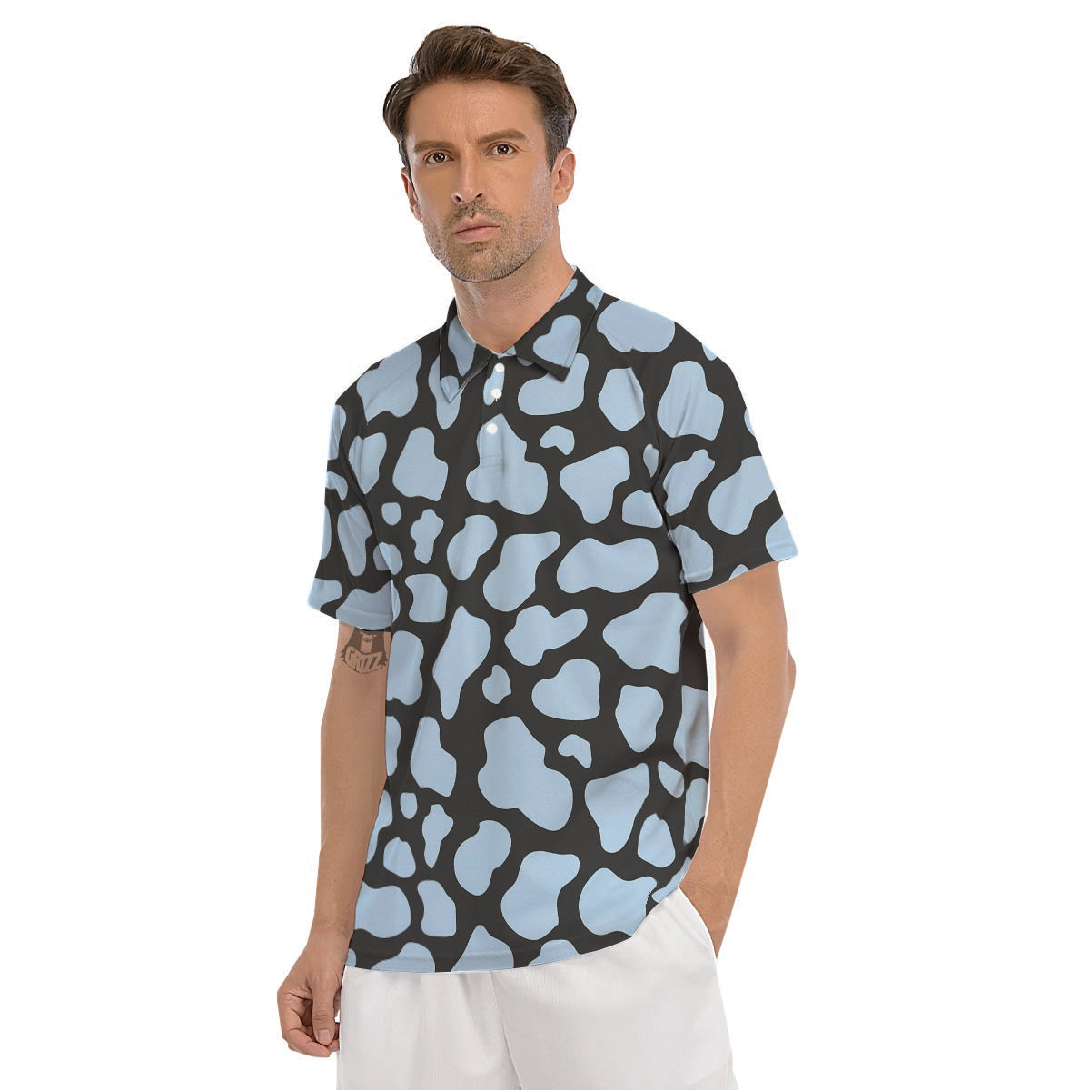 Blue And Black Cow Print Men's Golf Shirts-grizzshop