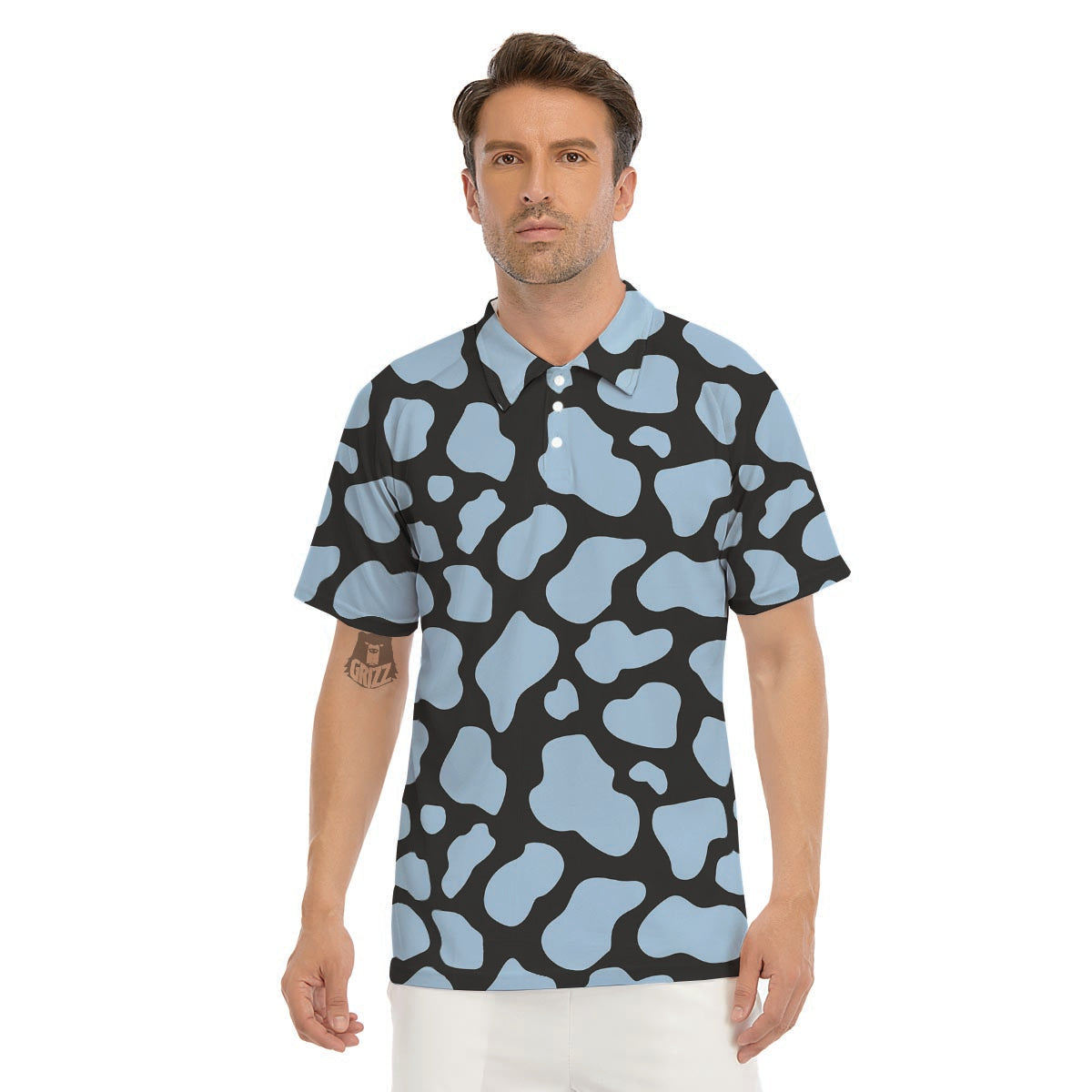 Blue And Black Cow Print Men's Golf Shirts-grizzshop