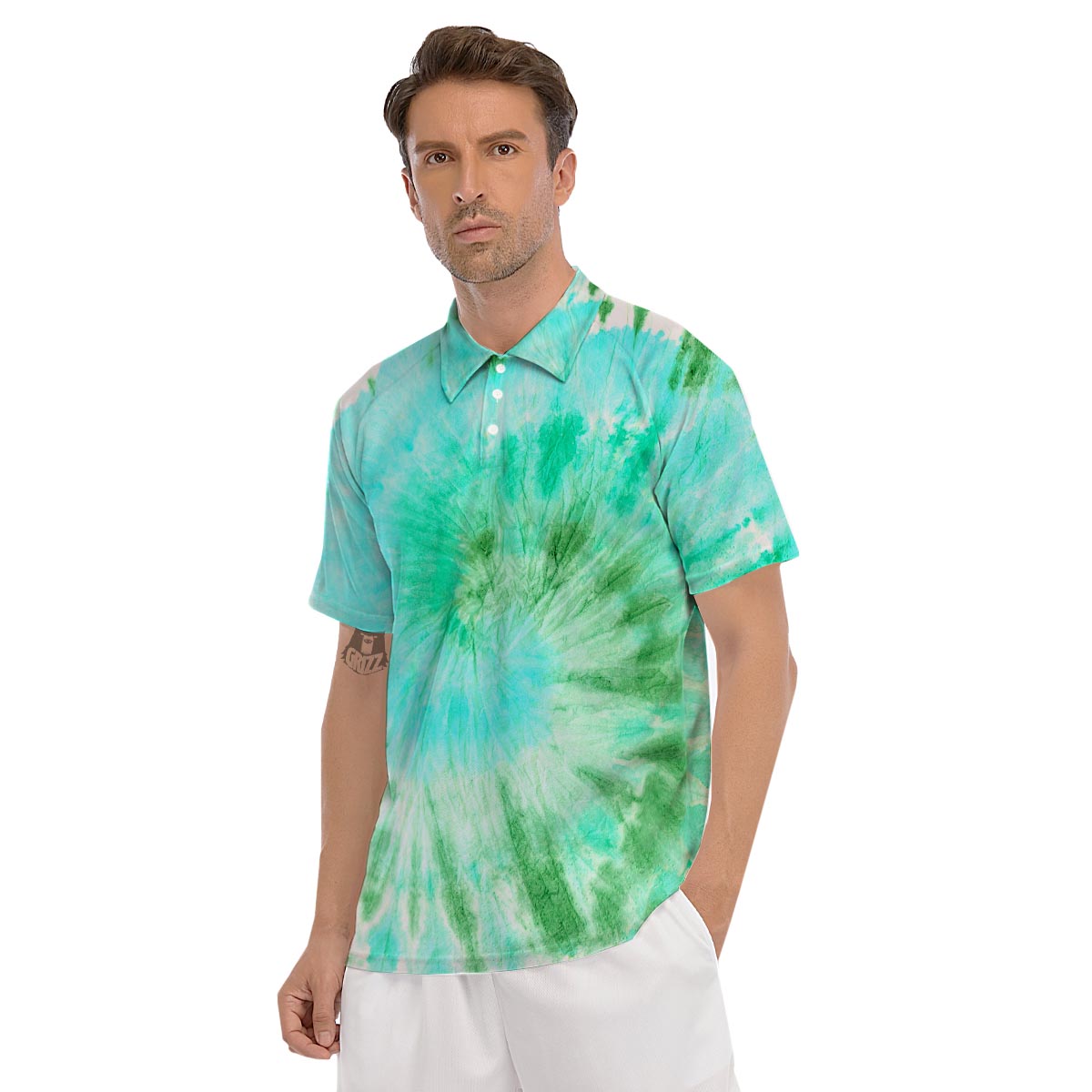 Blue And Green Tie Dye Men's Golf Shirts-grizzshop