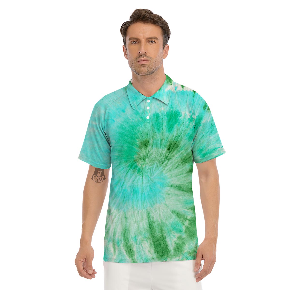 Blue And Green Tie Dye Men's Golf Shirts-grizzshop