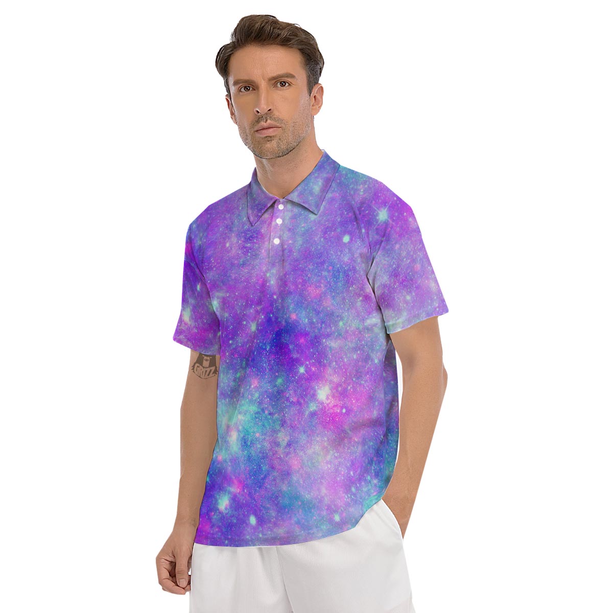 Blue And Pink Galaxy Space Men's Golf Shirts-grizzshop