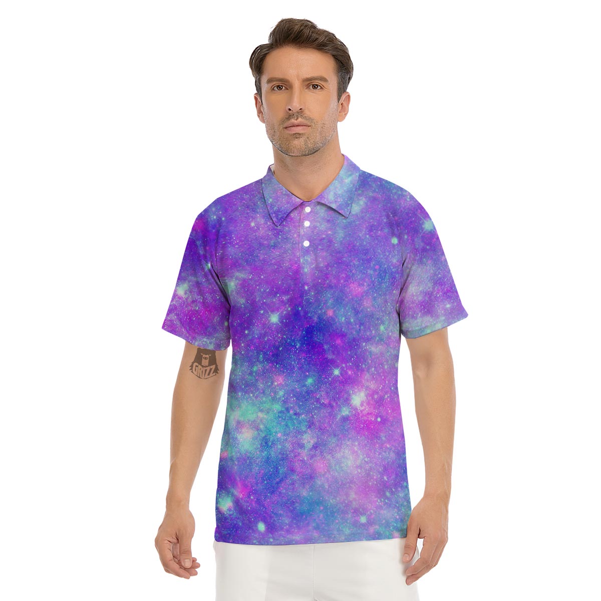 Blue And Pink Galaxy Space Men's Golf Shirts-grizzshop