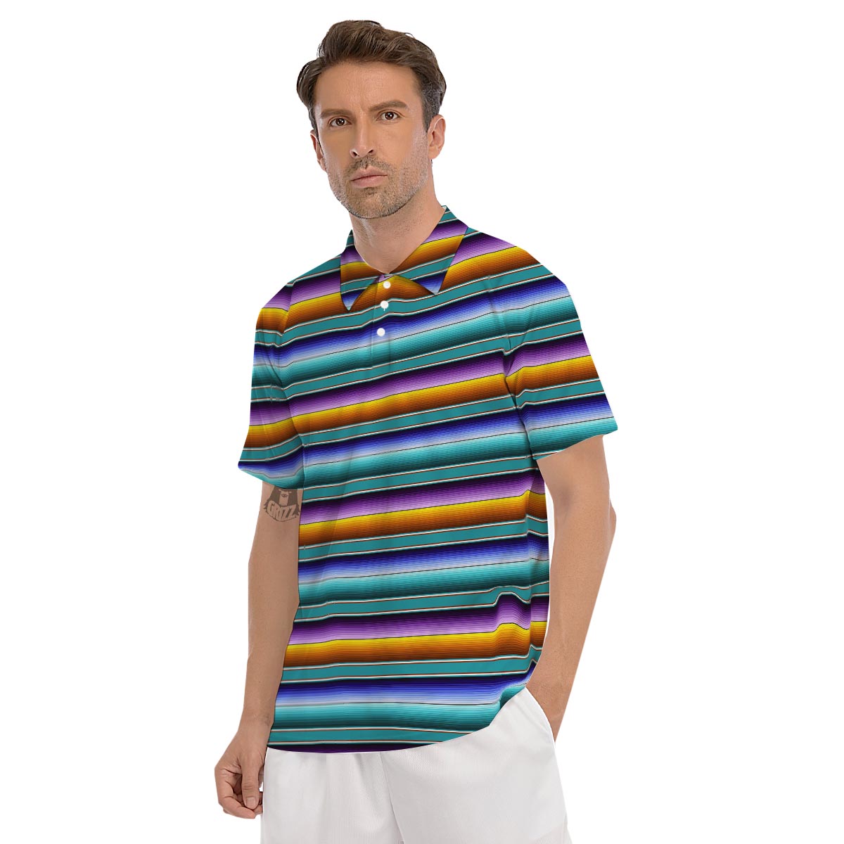 Blue Baja Serape Men's Golf Shirts-grizzshop