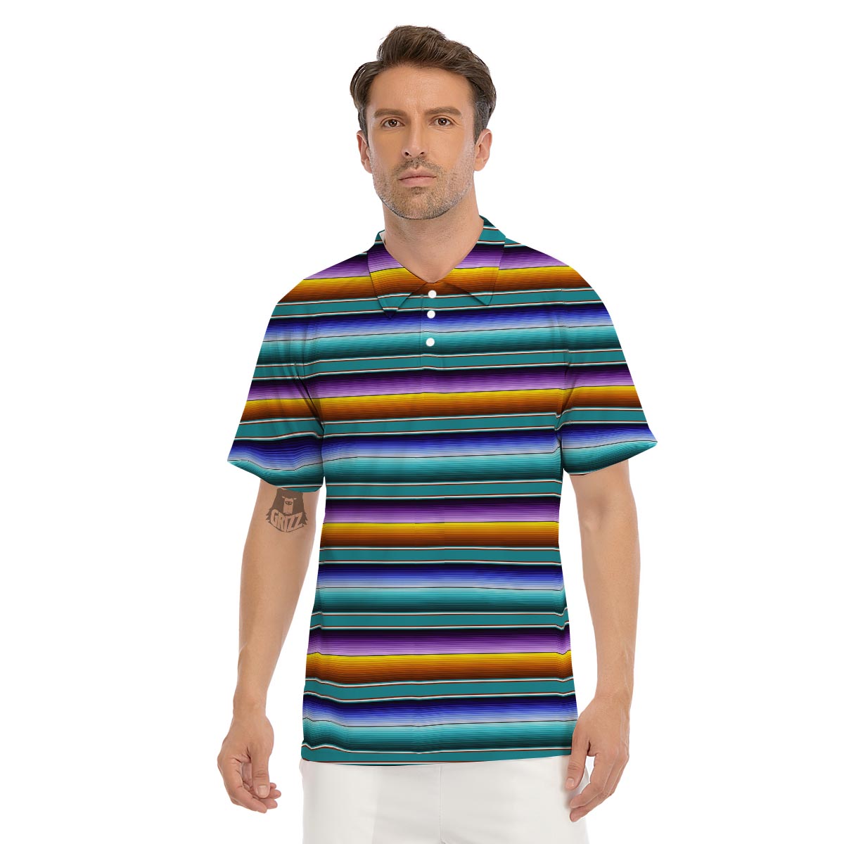 Blue Baja Serape Men's Golf Shirts-grizzshop
