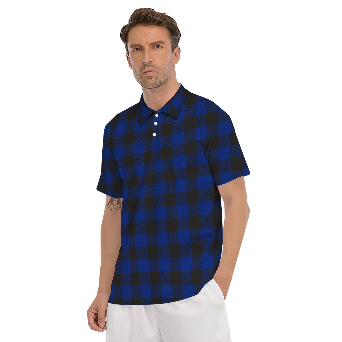 Blue Buffalo Plaid Men's Golf Shirts-grizzshop