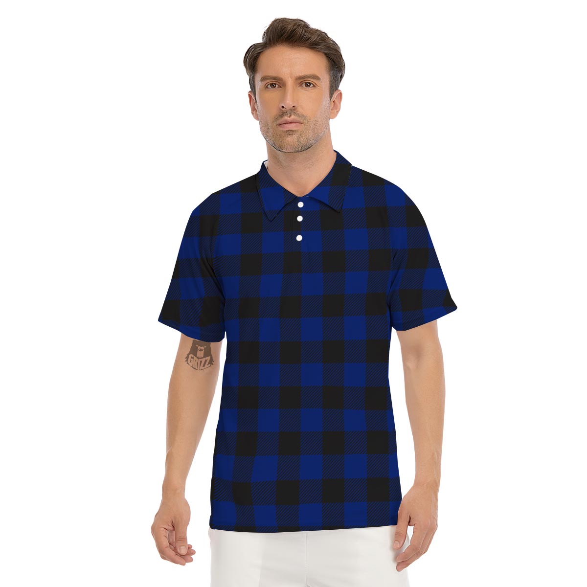 Blue Buffalo Plaid Men's Golf Shirts-grizzshop