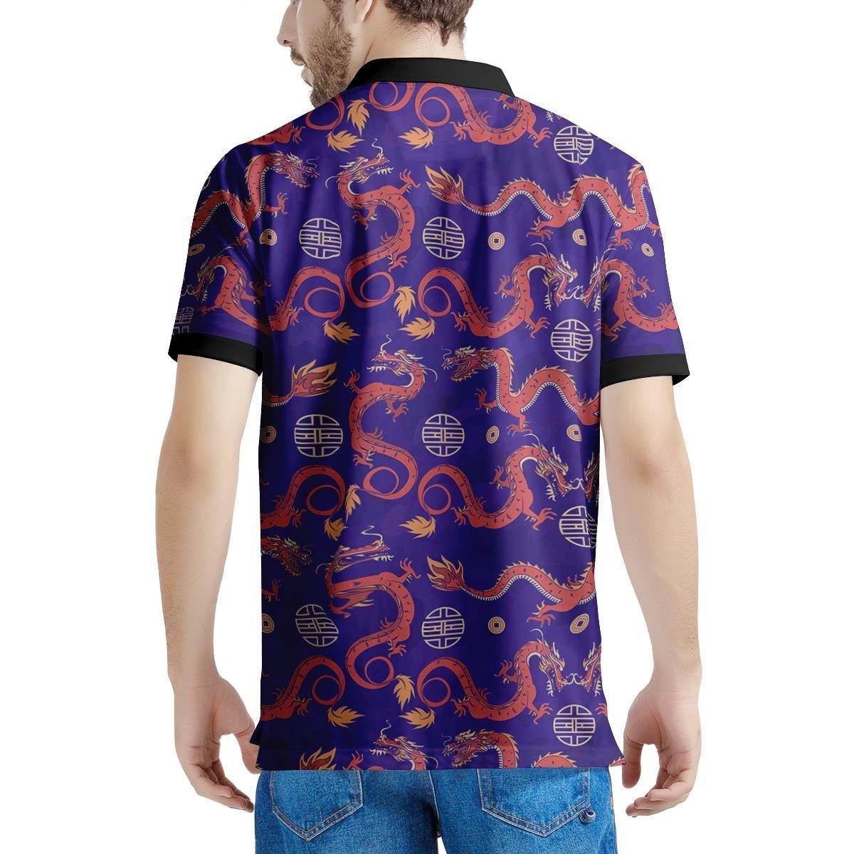 Blue Chinese Dragon Men's Golf Shirts-grizzshop