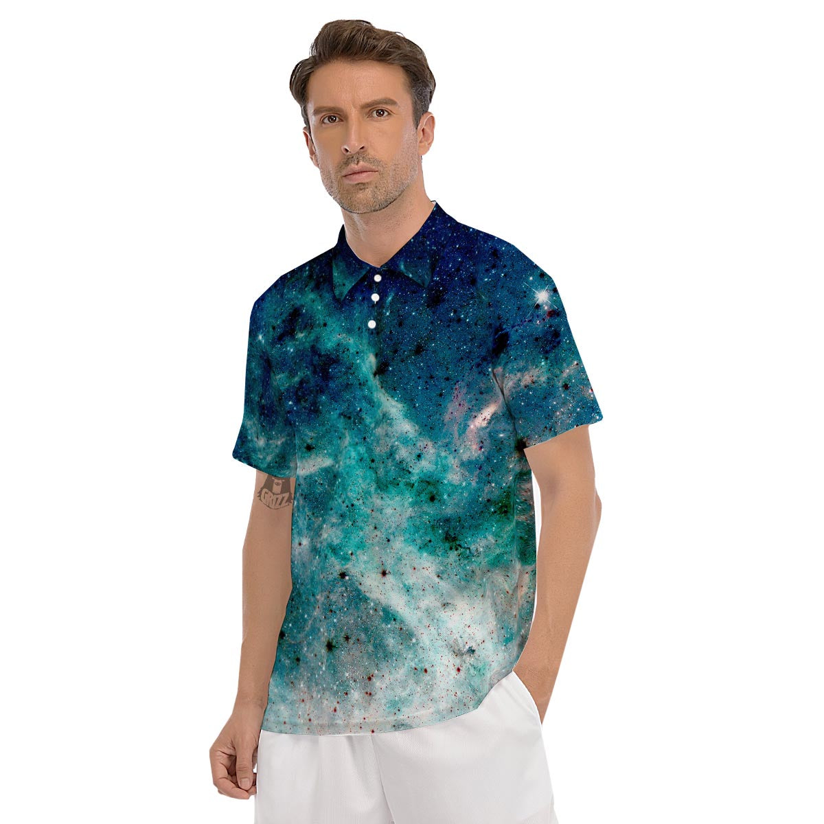 Blue Galaxy Space Men's Golf Shirts-grizzshop