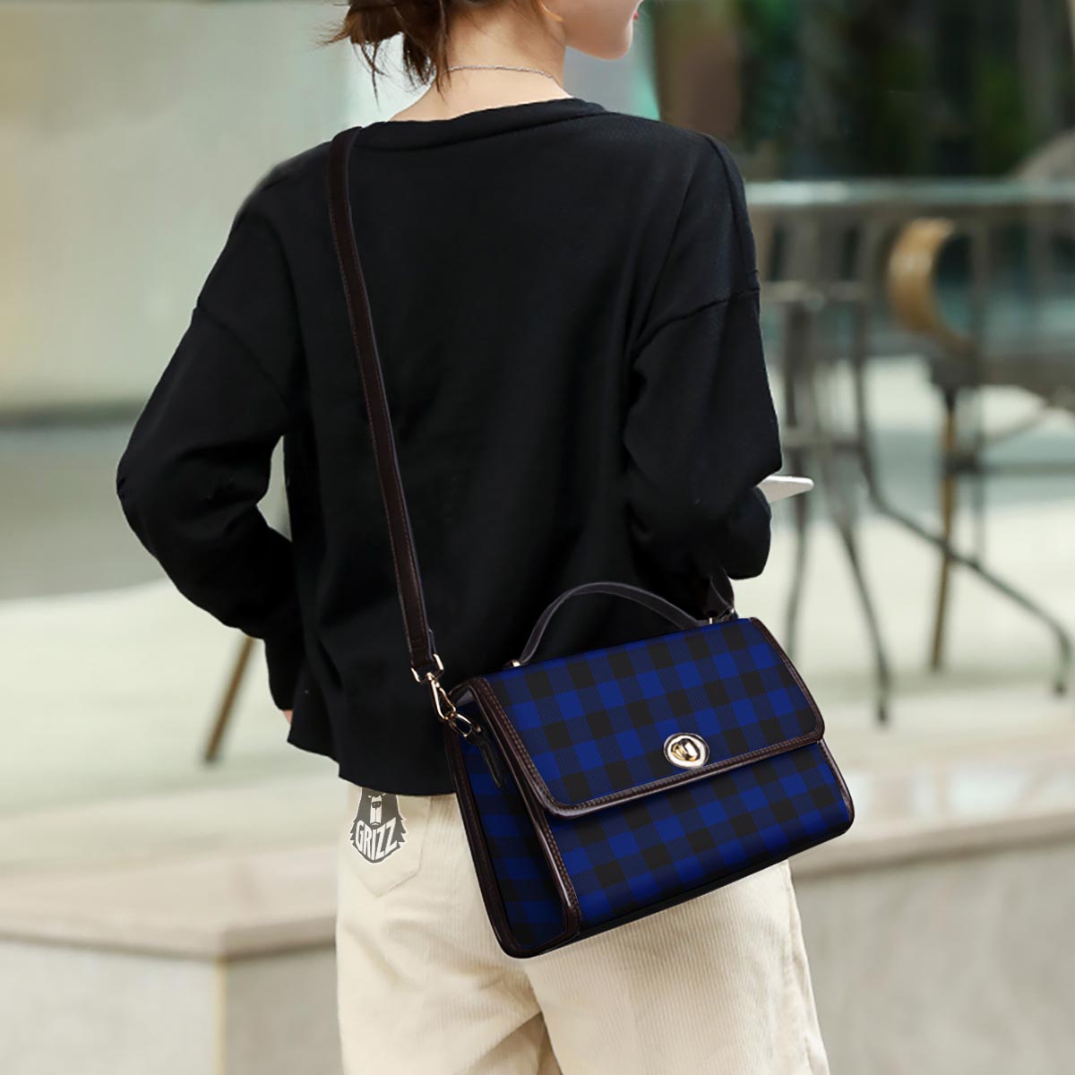 Blue And Black Steel Buffalo Check Print Pattern Women's Satchel Bag
